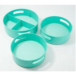 Copco 3 Piece High Wall Turntables Handles Teal Pantry Organization NEW